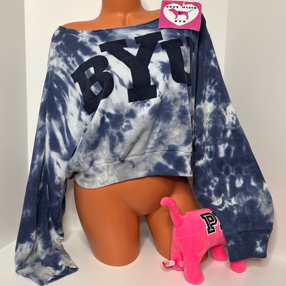 PINK Victoria's Secret Tops - Victoria’s Secret PINK M Logo Brigham Young University Tie Dye Sweatshirt